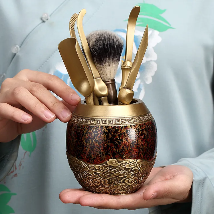 京也黄铜茶道六君子套装功夫茶具配件养壶笔茶夹子茶勺茶艺6君子
