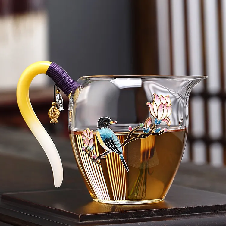 京也纯手工景泰蓝玻璃公道杯高档加厚耐高温分茶器倒茶杯茶器倒茶