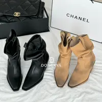 DONGXYA｜百搭显瘦尖头粗褶皱款堆堆短靴｜法式复古辣妹短靴