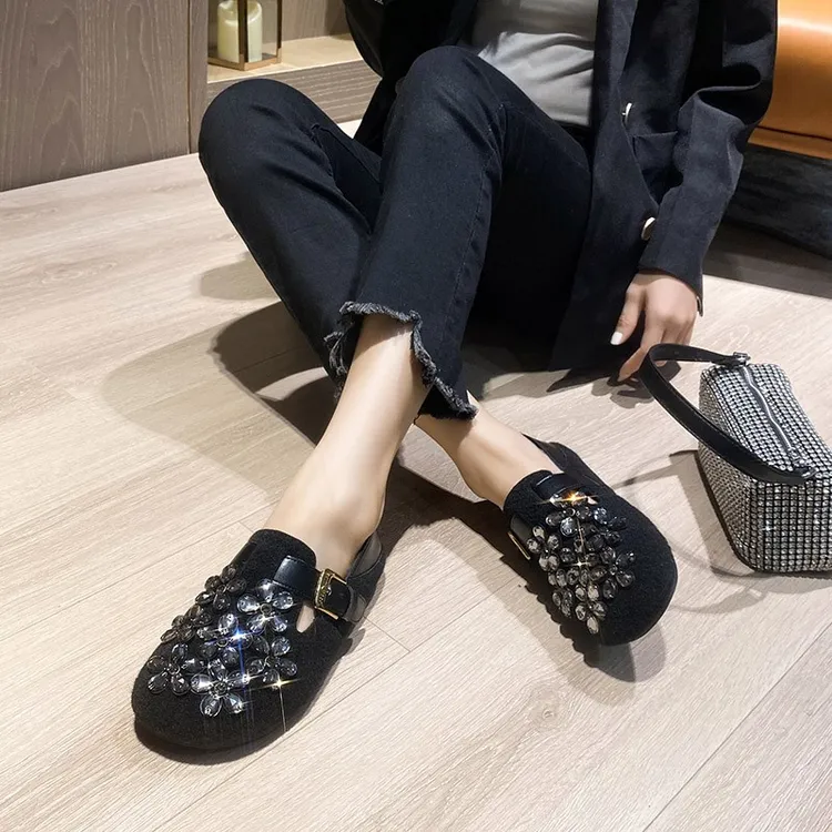 新款玛丽珍一脚蹬软底豆豆鞋百搭勃肯鞋女法式秋冬时尚大码女鞋