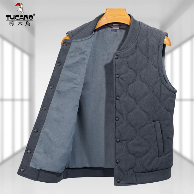 TUCANO/啄木鳥中老年男士冬季棉马甲 爸爸加绒加厚坎肩老人棉背心