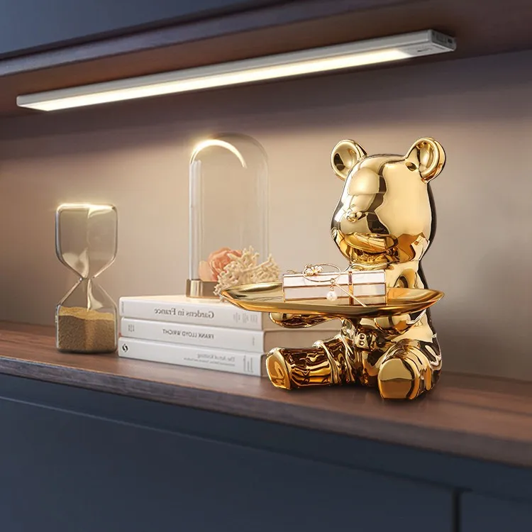 托盘熊托盘存钱罐轻奢客厅软装饰品入户玄关进门口挂钥匙收纳摆件