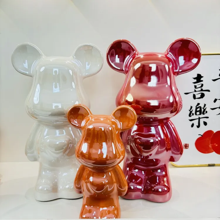 特大号【35cm】陶瓷電鍍愛心熊輕奢玄關酒櫃擺件客廳電視柜裝飾品