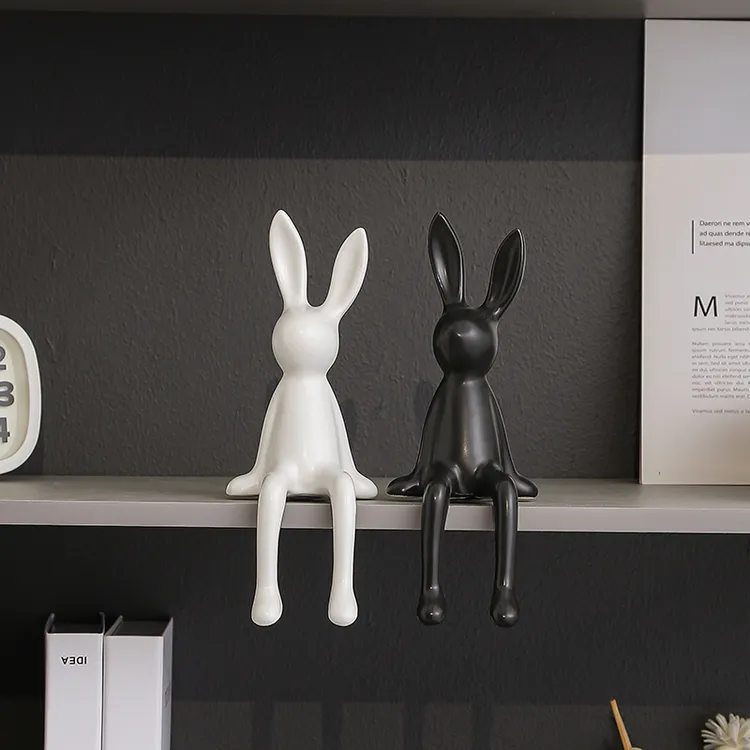 酒柜电视柜装饰品轻奢玄关简约创意可爱黑白长耳兔酒柜装饰品摆件