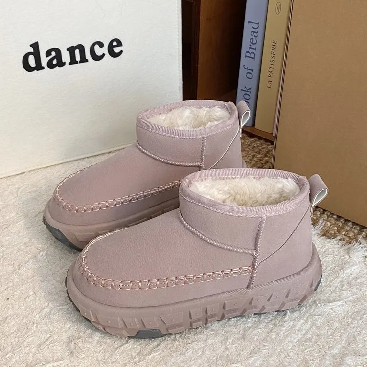 轮胎厚底雪地靴女2024冬季新款低帮短筒加绒加厚保暖内增高棉鞋子