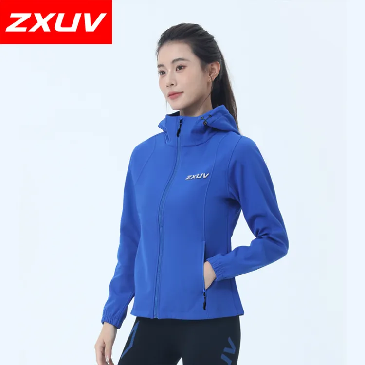 ZXUV8118软壳衣女款户外连帽加绒防风保暖防泼水户外跑步休闲外套