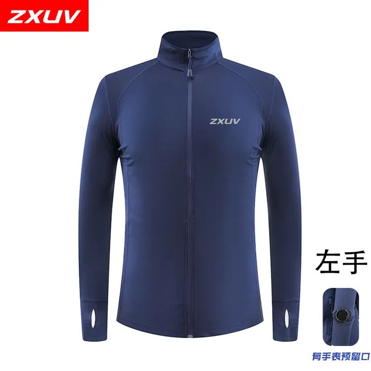 ZXUV0099拉链开衫拇指套长袖衫带手表孔跑步外套户外运动训练服