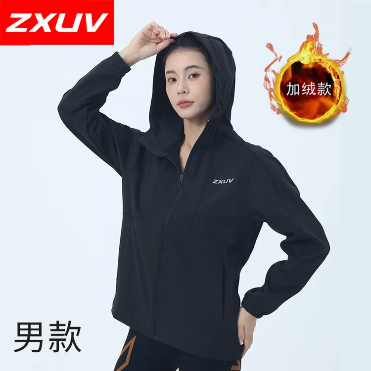 ZXUV0039男女款冬季连帽加绒跑步户外运动外套软壳跑步外套