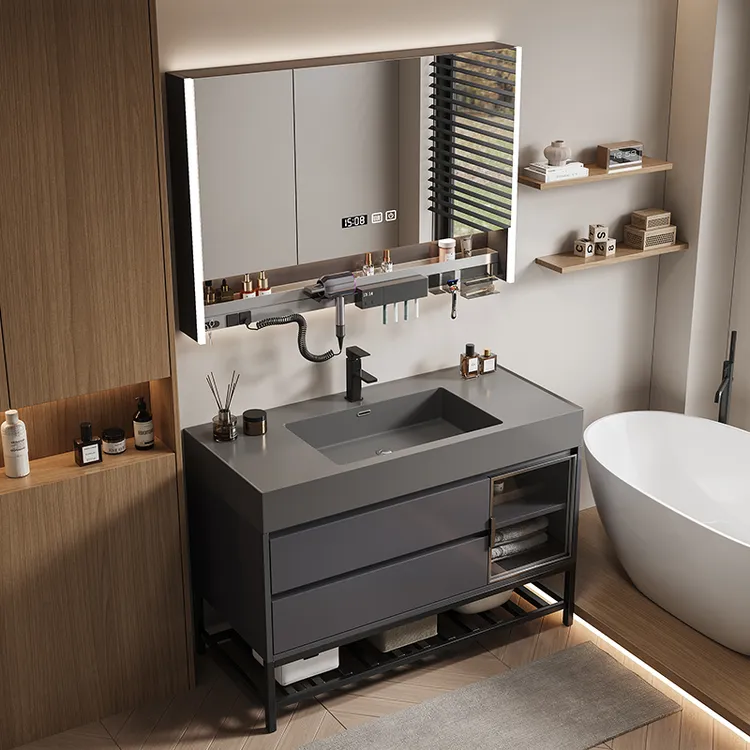 豫陶落地式微晶石浴室柜组合卫生间智能洗手盆防水卫浴洗脸盆柜