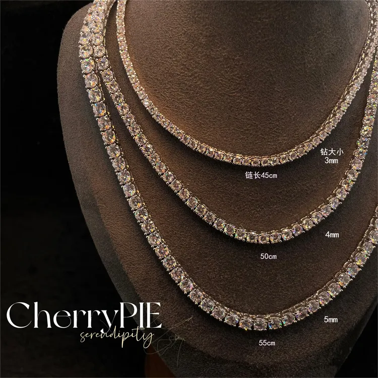 链子925银莫桑石 D色VVS莫桑钻网球项链 满钻轻奢重工手镶