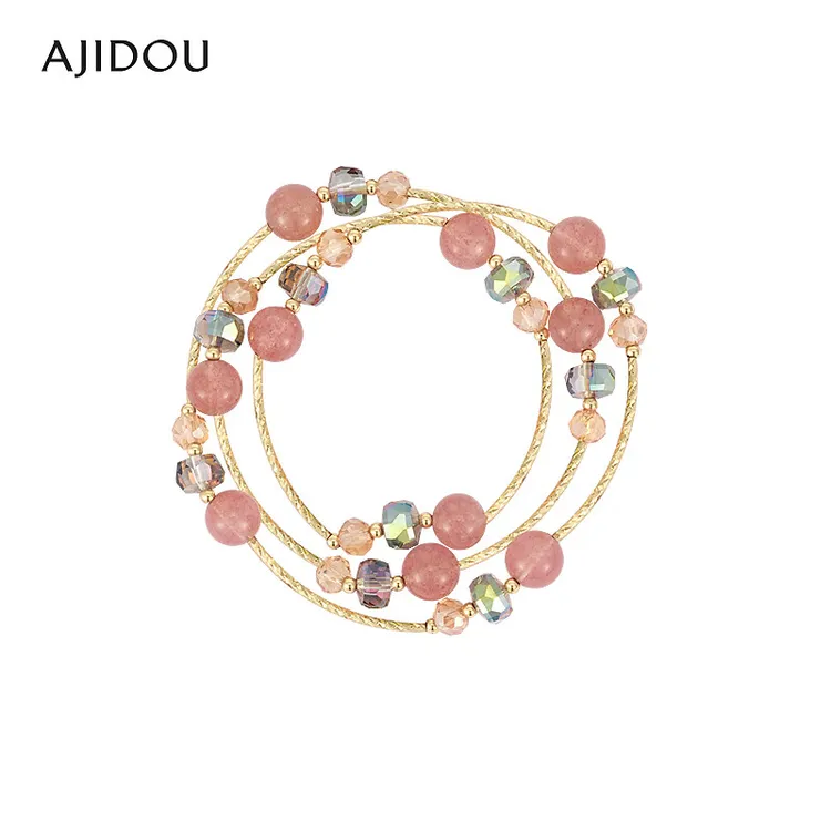 AJIDOU阿吉豆手链女桃花串珠草莓晶叠戴手串首饰饰品气质【JF】