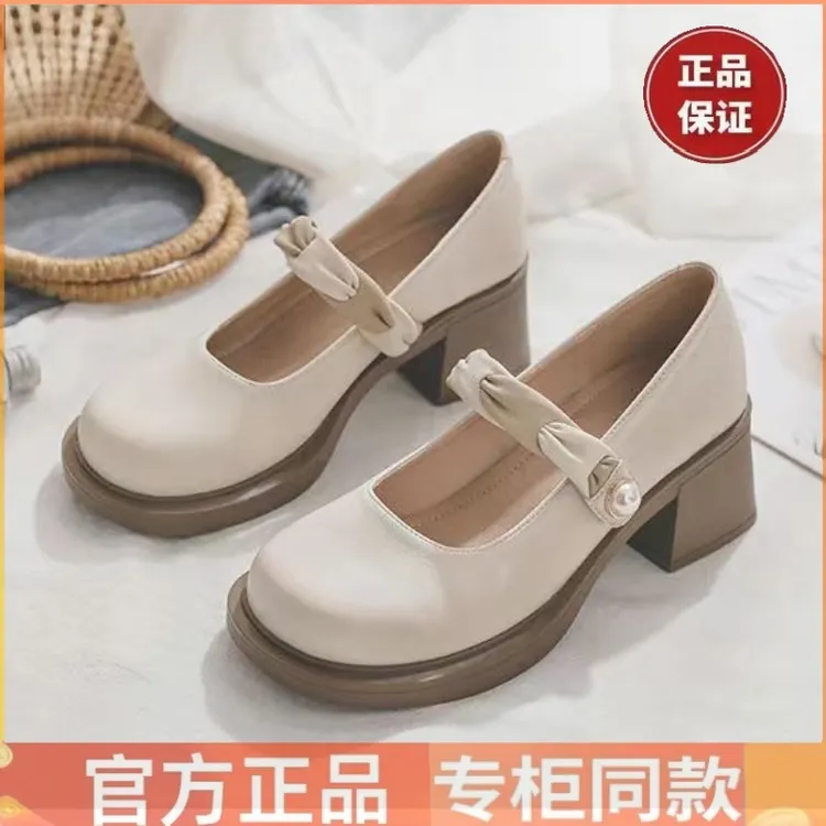 玛丽珍小皮鞋女圆头时尚新款网红高跟鞋百搭粗跟秋季浅口厚底女鞋