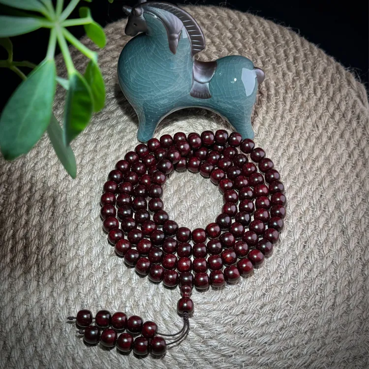 正宗印度小叶紫檀《火焰纹老型珠》满金星老料/纯手工收藏盘玩