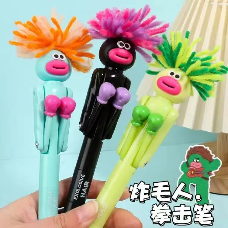 炸毛人拳击笔创意解压卡通圆珠笔高颜值过生日礼物