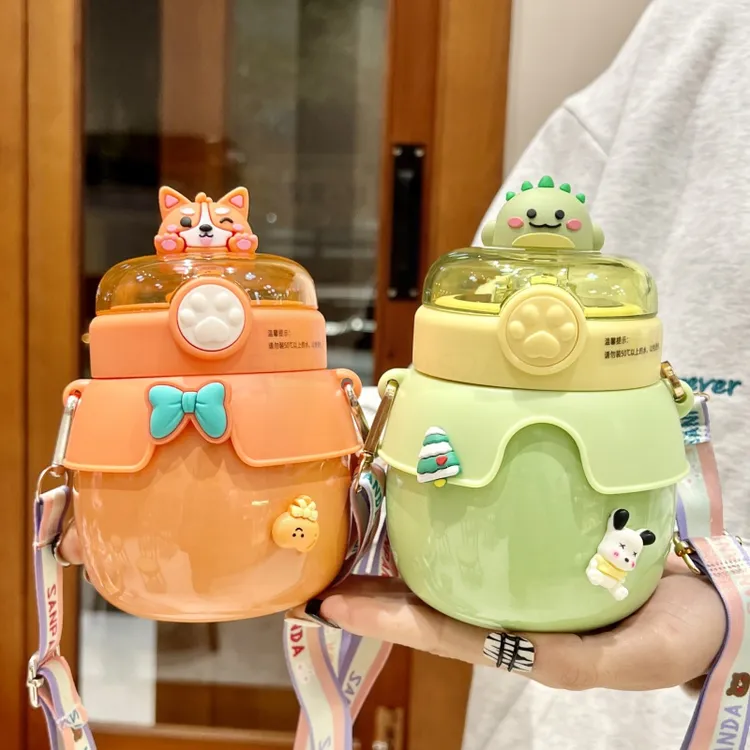❤优品❤新款可爱不锈钢真空保温杯网红小萌熊嘟嘟学生吸管水杯儿童