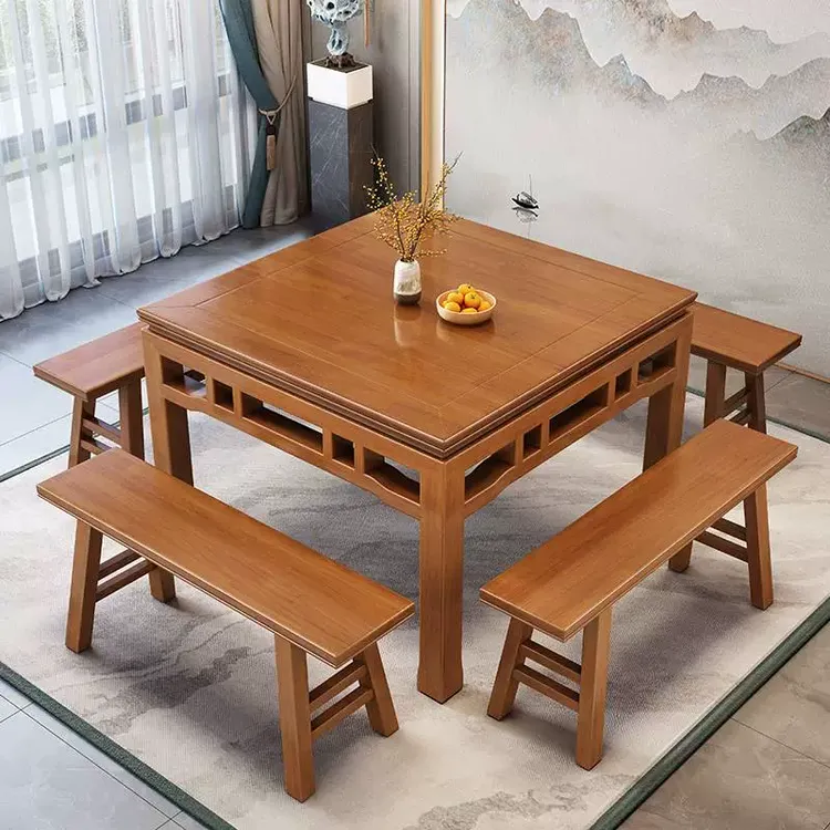 八仙桌实木正方形中式仿古农村中堂老式传统四方桌子饭店岩板餐桌