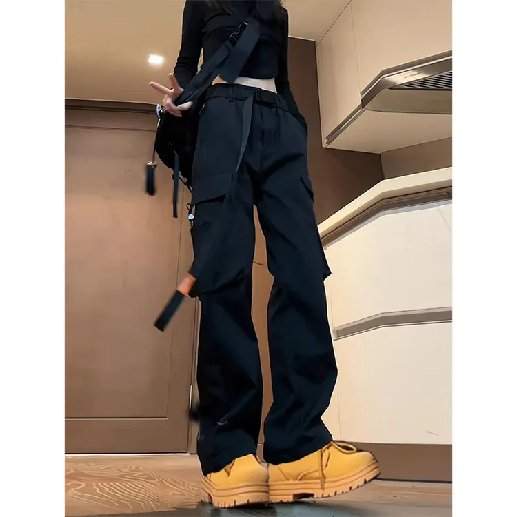 户外防风加绒裤女款秋冬季工装裤配马丁靴美式冲锋vibe机能裤