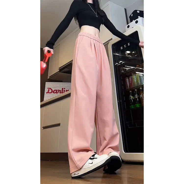 粉色山本裤女款早秋多巴胺慵懒卫裤直筒弯刀vibe风美式微喇运动裤