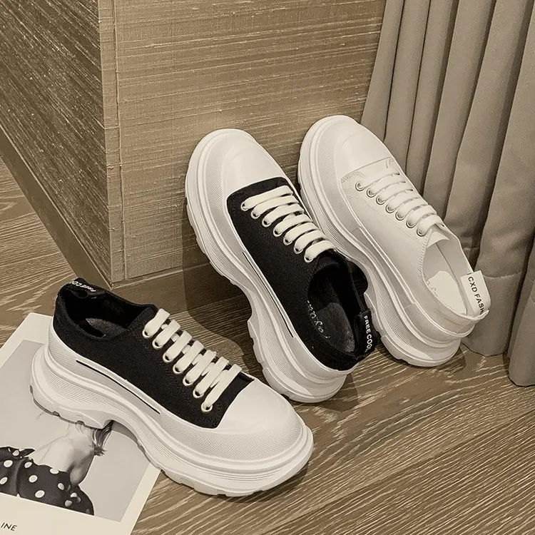 帆布鞋女2025春秋新款松糕厚底运动增高鞋小白鞋休闲增高鞋