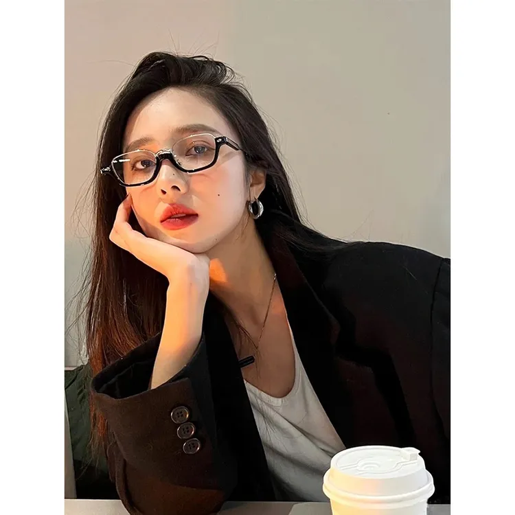 复古GM小众设计下半框眼镜女Y2K凹造型装饰素颜小框网红同款近视