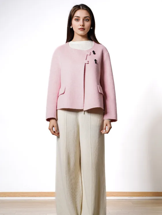 1019圆领小香风短款毛呢外套秋冬纯色绵羊毛外套TY24W048