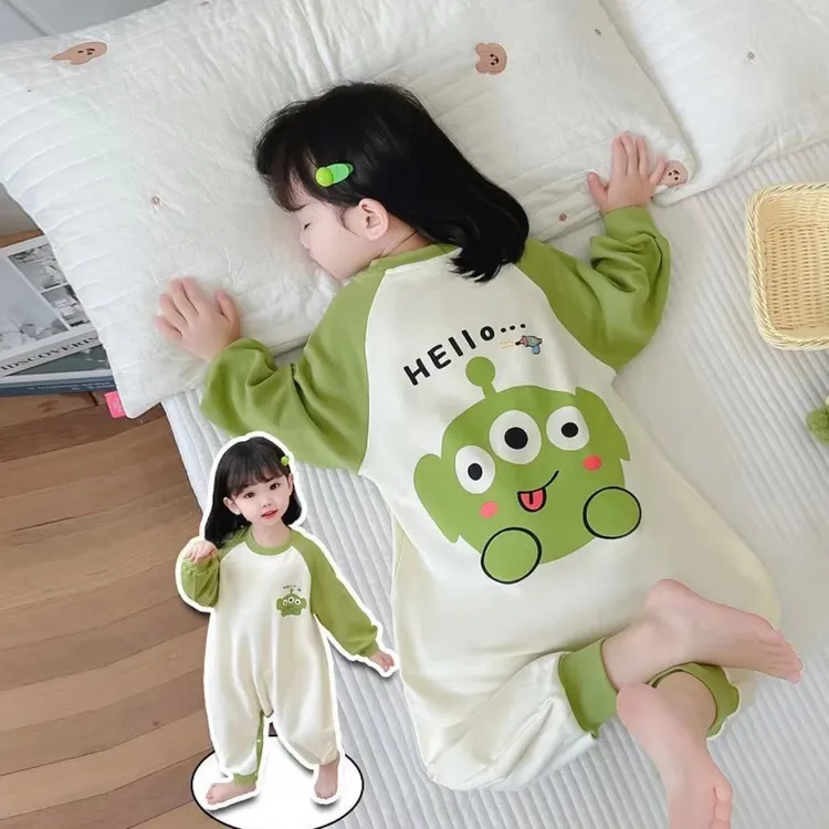厚款婴儿宽松睡衣男女宝宝防踢睡袋秋冬纯棉连体衣儿童家居服全棉