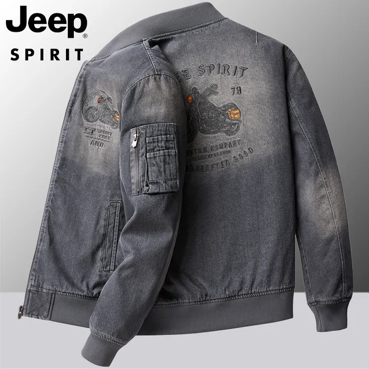 jeep吉普牛仔工装外套男秋季宽松休闲男外套百搭男士棒球领夹克