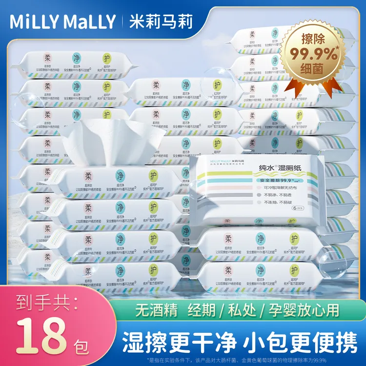 【大宝专属】【共18包】便携湿厕纸女士孕妇专用厕纸湿巾男士湿巾