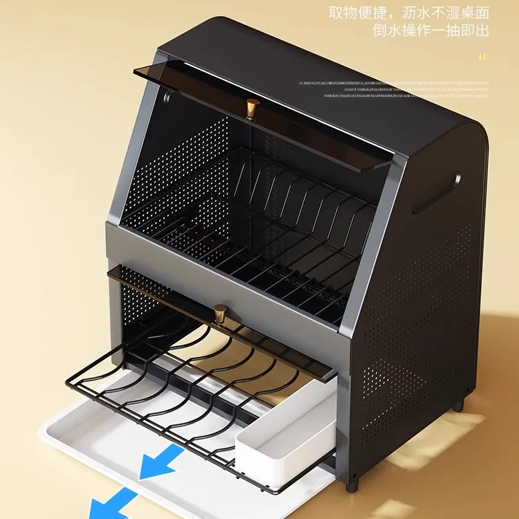 轻奢厨房置物架沥水架碗架碟架带盖台面盘子多功能防尘