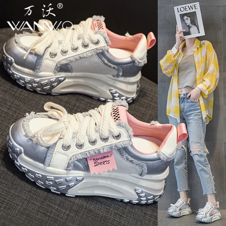 WANWO/万沃增高6cm 2025春秋季新款休闲软底厚底运动百搭时尚女鞋