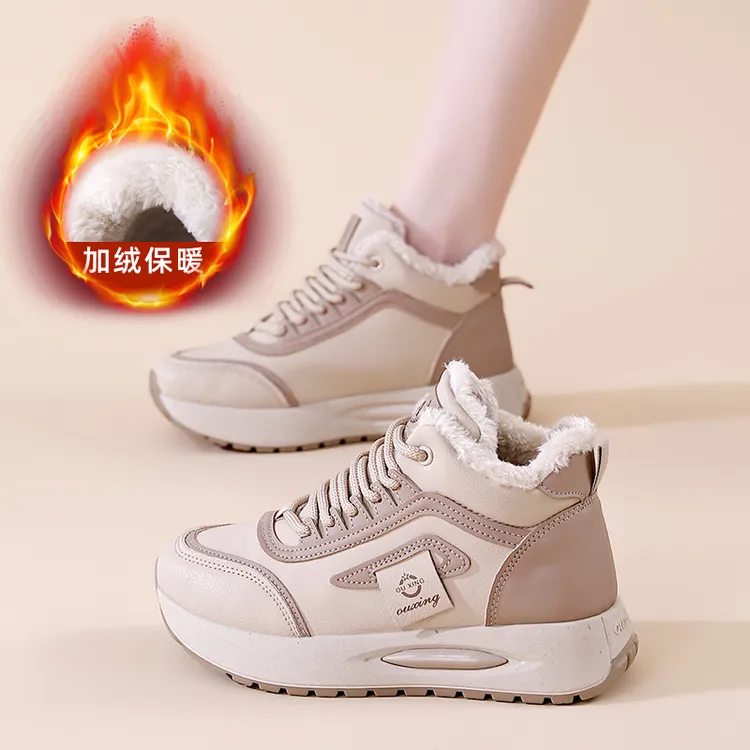 WANWO/万沃厚底高帮女加绒加厚棉鞋2024冬季新款保暖鞋韩版休闲鞋