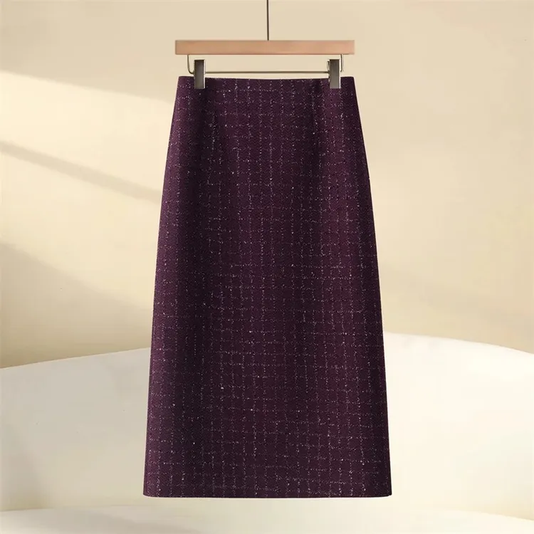 黑色高级感毛呢半身裙女春秋季2025新款高腰a字直筒裙显瘦包臀裙