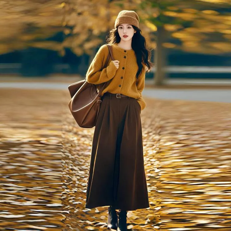 韩系复古纯色针织衫半身裙套装女2025秋季新款文艺感休闲两件套潮