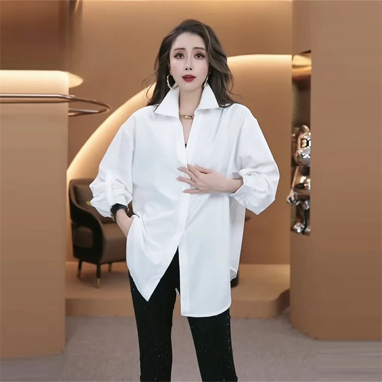 白色气质通勤衬衫女装2025秋季新款宽松遮肚时髦简约长袖漂亮小衫