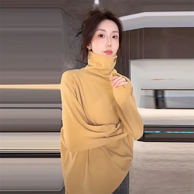 韩系百搭简约宽松高领上衣女2025春季新款显瘦遮肉通勤时尚上衣