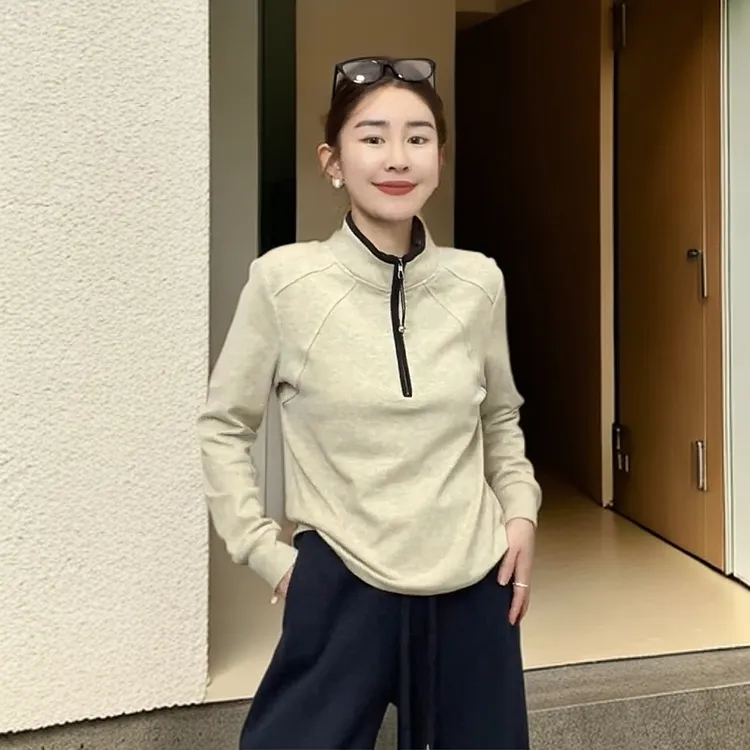 韩系时尚休闲简约设计卫衣女2025年个性秋季新款打底显瘦百搭上衣