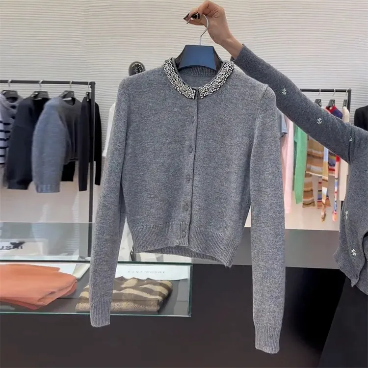 碎钻设计感轻奢名媛气质针织衫女2025秋季新款时尚网红长袖小开衫