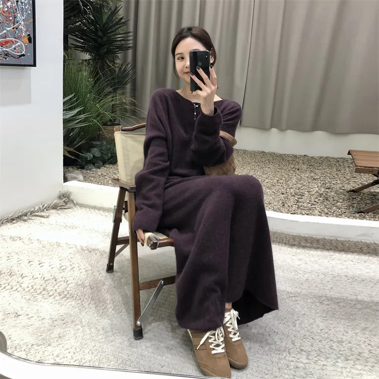 法式纯色圆领针织衫半身裙套装女2025秋季新款宽松显瘦简约两件套