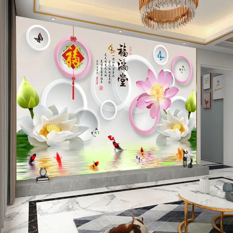 沙发电视背景墙喜庆墙壁画立体防水墙贴客厅影视墙装饰画自粘壁纸