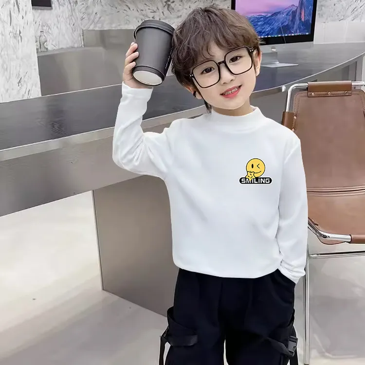 冬天德绒保暖长袖打底衫男孩帅气卡通童装两件装中大童新款上衣