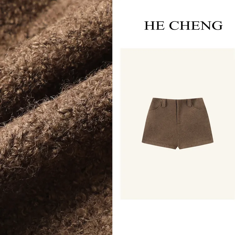 【禾呈】羊毛低腰毛呢短裤女秋冬季辣妹休闲裤显瘦短裤裤子10023