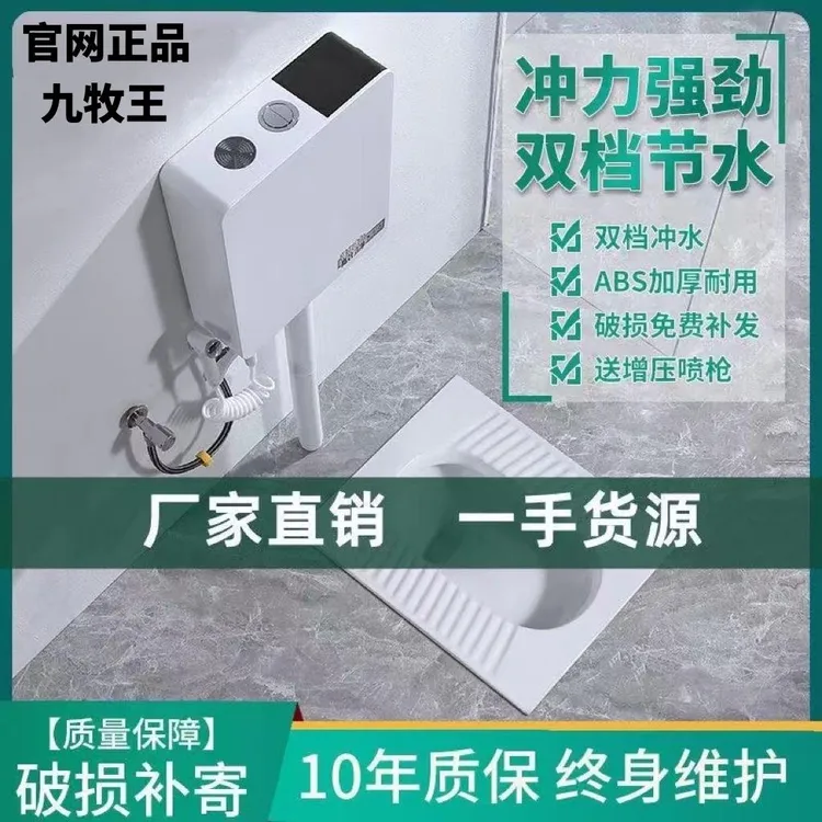 九牧王大尺寸蹲便器蹲坑式冲水箱整套蹲厕卫生间防臭家用便池便盆