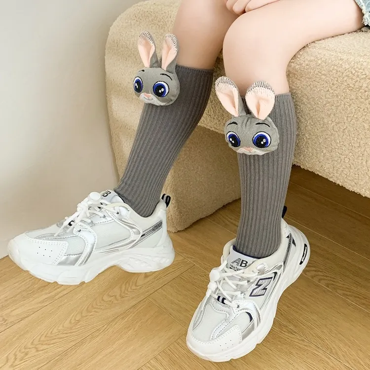女童袜子秋冬卡通兔子警官袜子儿童学院长筒小腿袜洋气女孩中筒袜