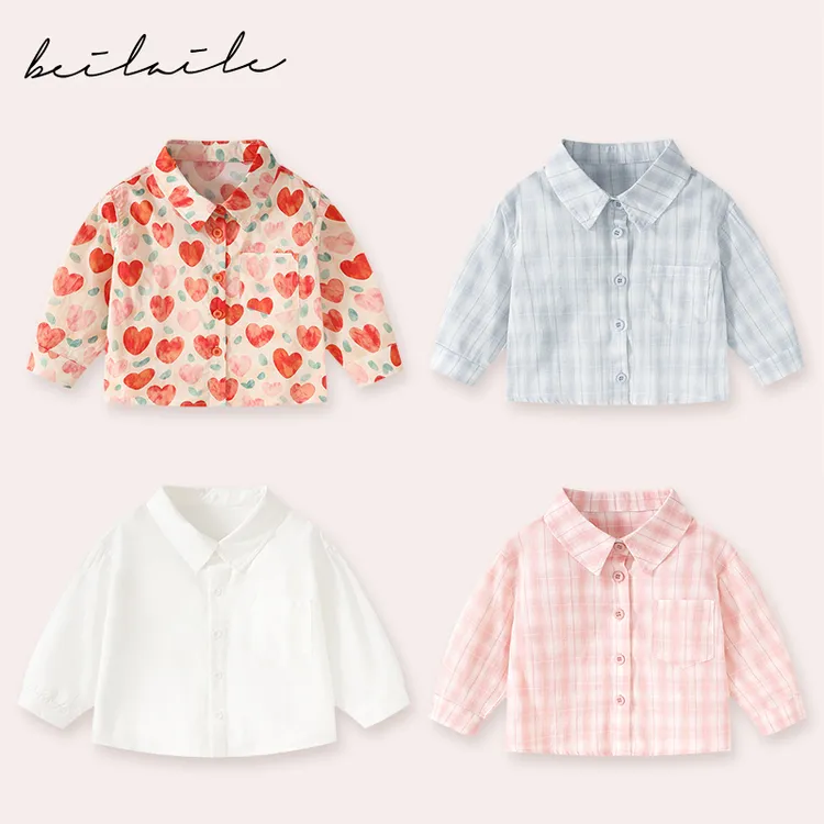 【木代棉衬衫】女衬衣春装新款男童衬衫外套格子儿童上衣服BW