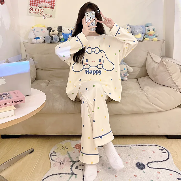 女童睡衣春秋季长袖纯棉2024新款大童初中生女孩玉桂狗儿童家居服