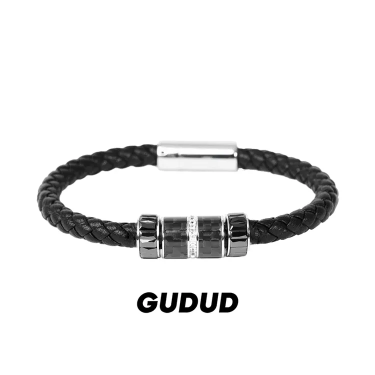 钛钢皮质手链 王一博同款转运珠编织皮绳手链男生小众高级感百搭