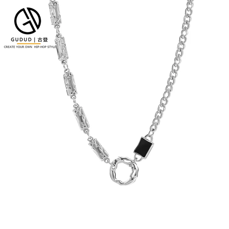 钛钢项链 王嘉尔同款不规则圆环项链男生简约百搭痞帅拼接锁骨链