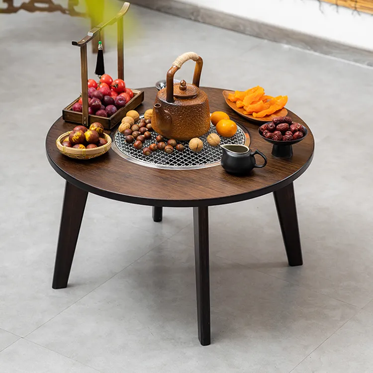 围炉煮茶桌新中式简约小茶桌复古禅意圆形茶几家用室内煮茶烤炉桌