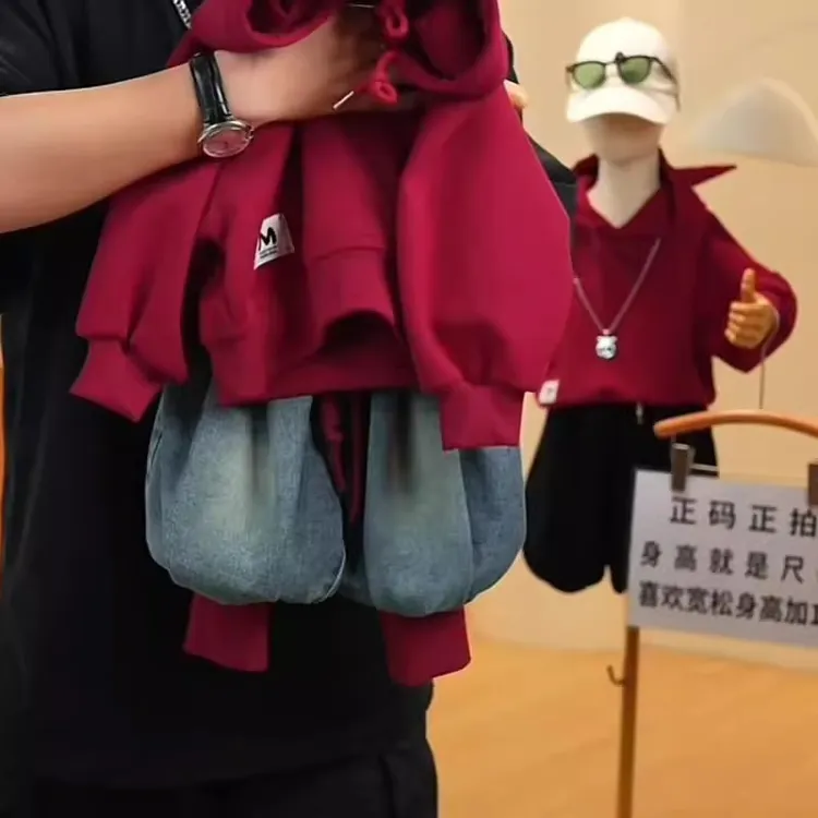 【平替好物】秋季儿童洋气红色卫衣套装小脚牛仔裤时尚休闲