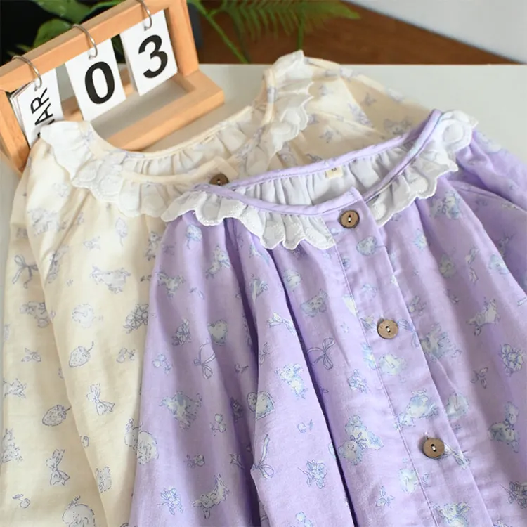 小熊泡泡睡衣婴儿棉A类双层棉纱女款春秋款长袖家居套甜美装宽松